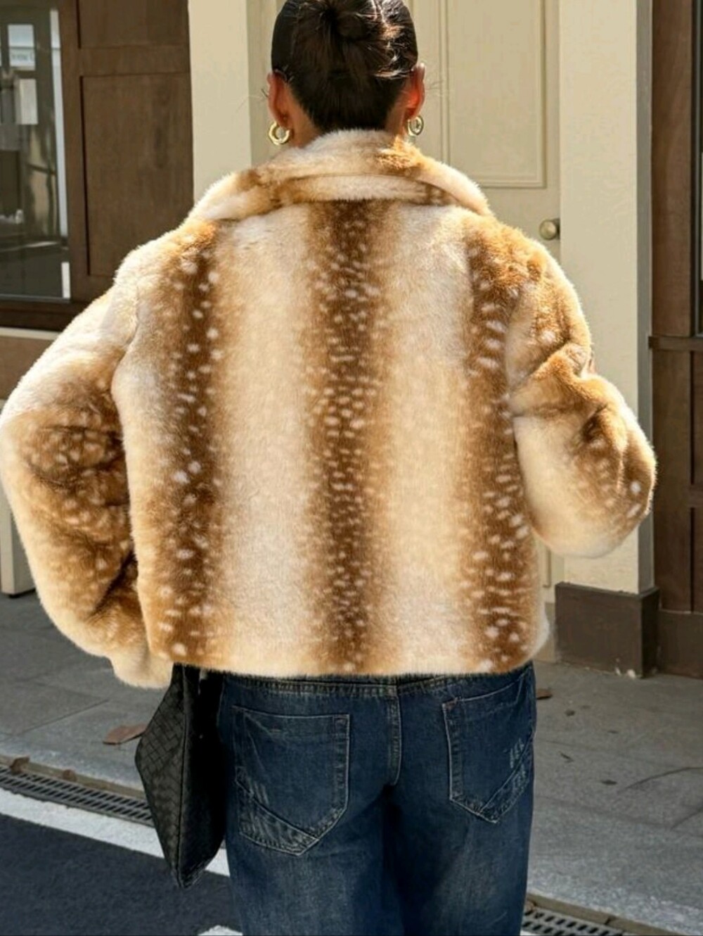 Women's Faux Fur Deer Print Coat, Suitable For Winter Skiing, Street - Picture 4 of 7